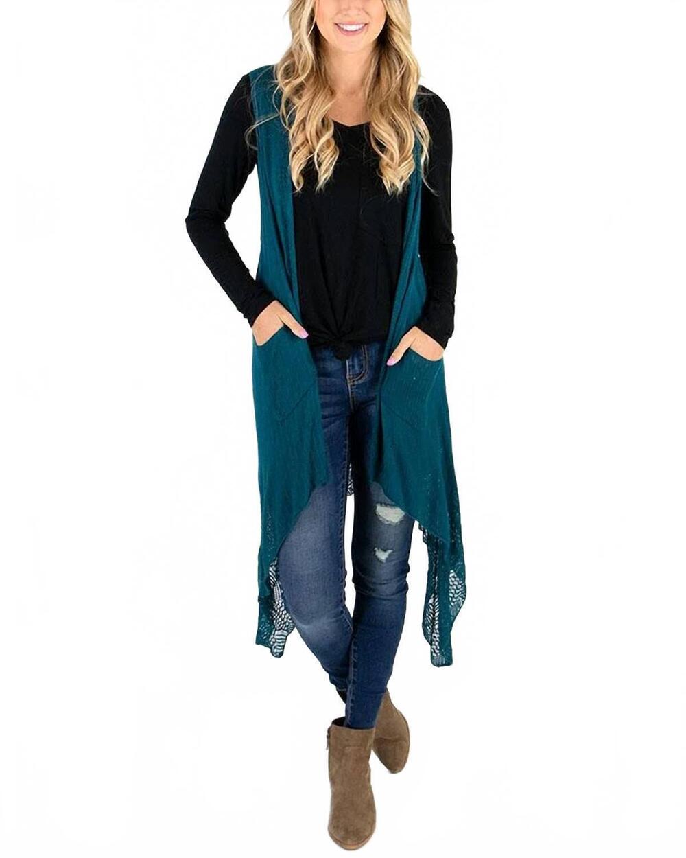 NEW GRACE AND LACE pointelle duster flip cardigan in teal